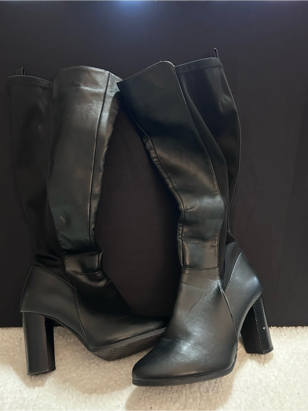 Women's Black Knee-High Block Heel Boots